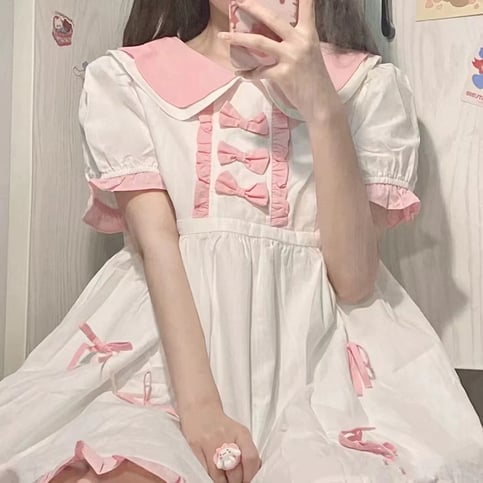 Sweet Pink Bow Short Sleeve Dress