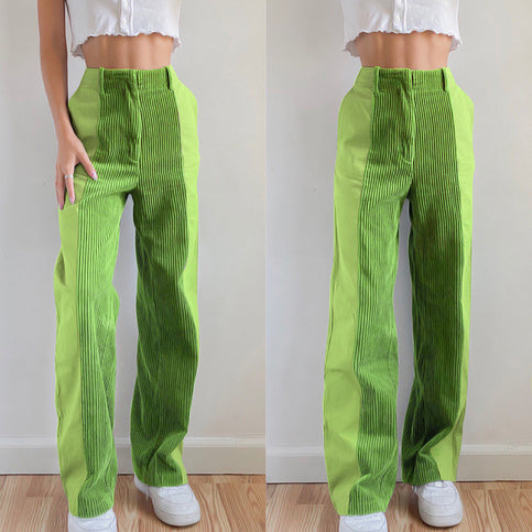 Green Corduroy High Waist Pants