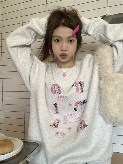 Cat Puppy Print Sweatshirt