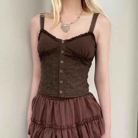 Brown Lace Patchwork Crop Top
