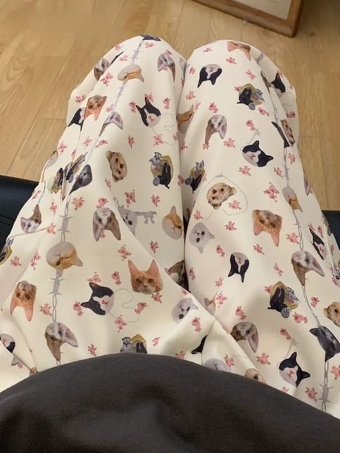Cat Dog Animal Print Wide Leg Cargo Pants