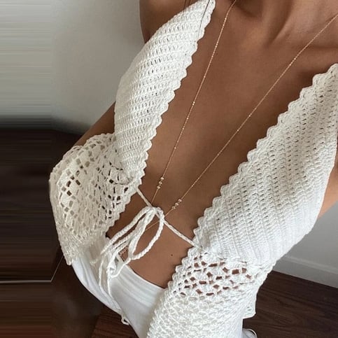 Crochet Front Tie Up Backless Vest