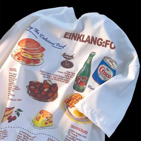 Vintage Food Print Short Sleeve T-shirt