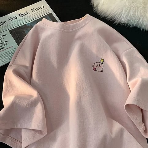 Pink Japanese Anime Print Short Sleeve T-shirt