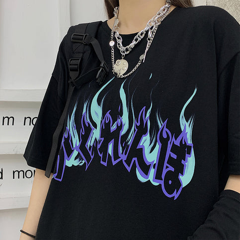 Cute Graphic Letter Graffiti Art Top Short Sleeve Shirt Tee T-shirt E-Girl Kawaii Korean Japanese Harajuku Chinese Retro Streetwear Aesthetic