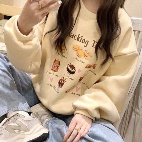 Snack Print Loose Fleece Pullover