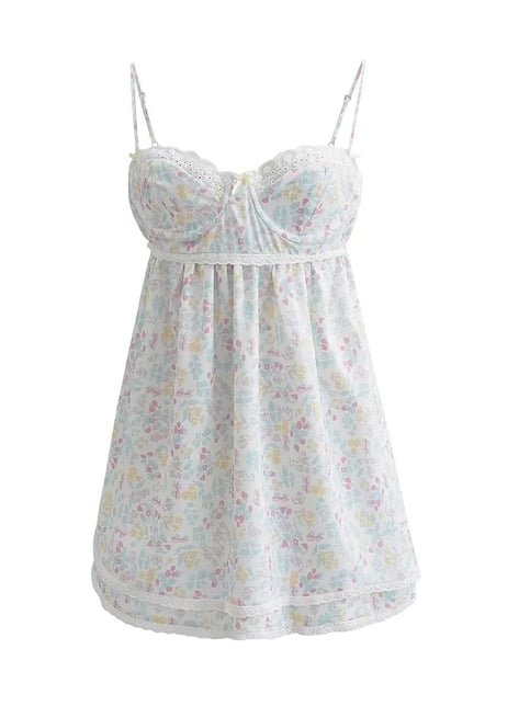 Floral Print Lace Trim Sling Dress