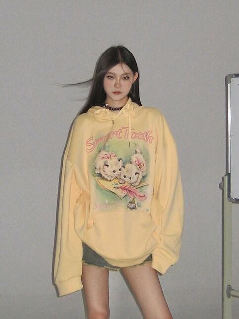 Yellow Kitten Print Sweater