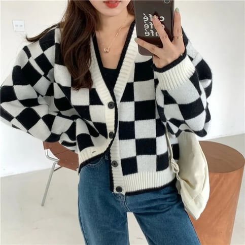 Checkboard Patchwork Cardigan