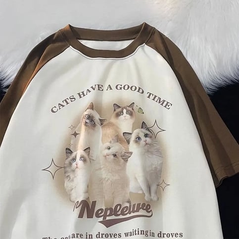 Graphic Cat Print Short Sleeve T-shirt