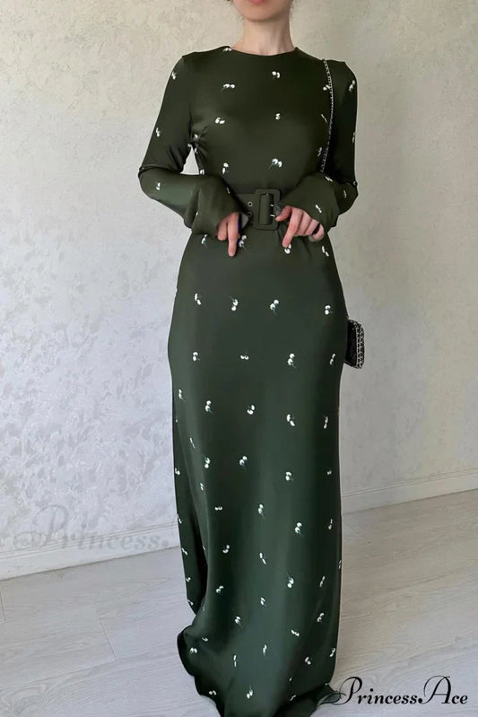 Floral Print High Waist Midi Dress with Belt