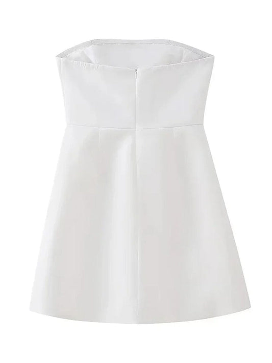 Strapless Princess Seam Pocket Flap Structured A-Line Mini Dress