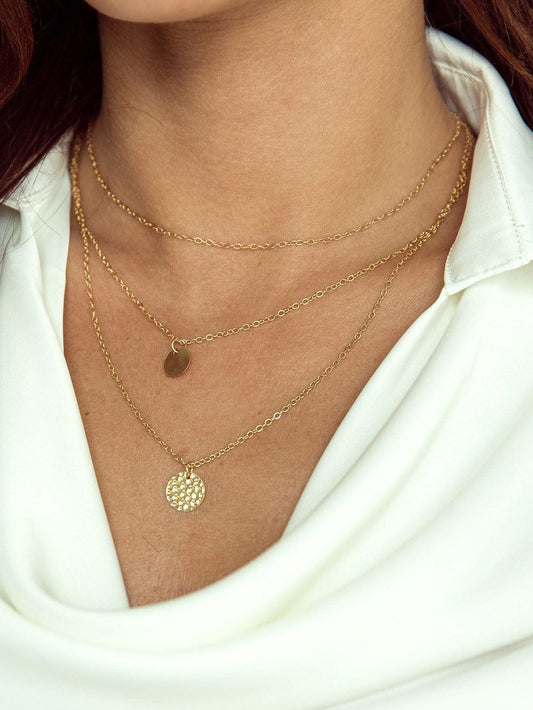 Layered Copper Pendant Necklace with Multiple Chains in Gold