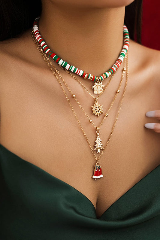 Golden Festival Pendant Necklace Set with Beaded Accents