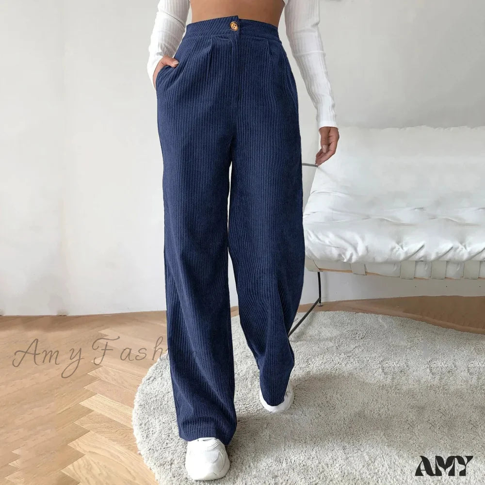 High Waist Wide Spring Solid Causal Straight Loose Vintage Trouser