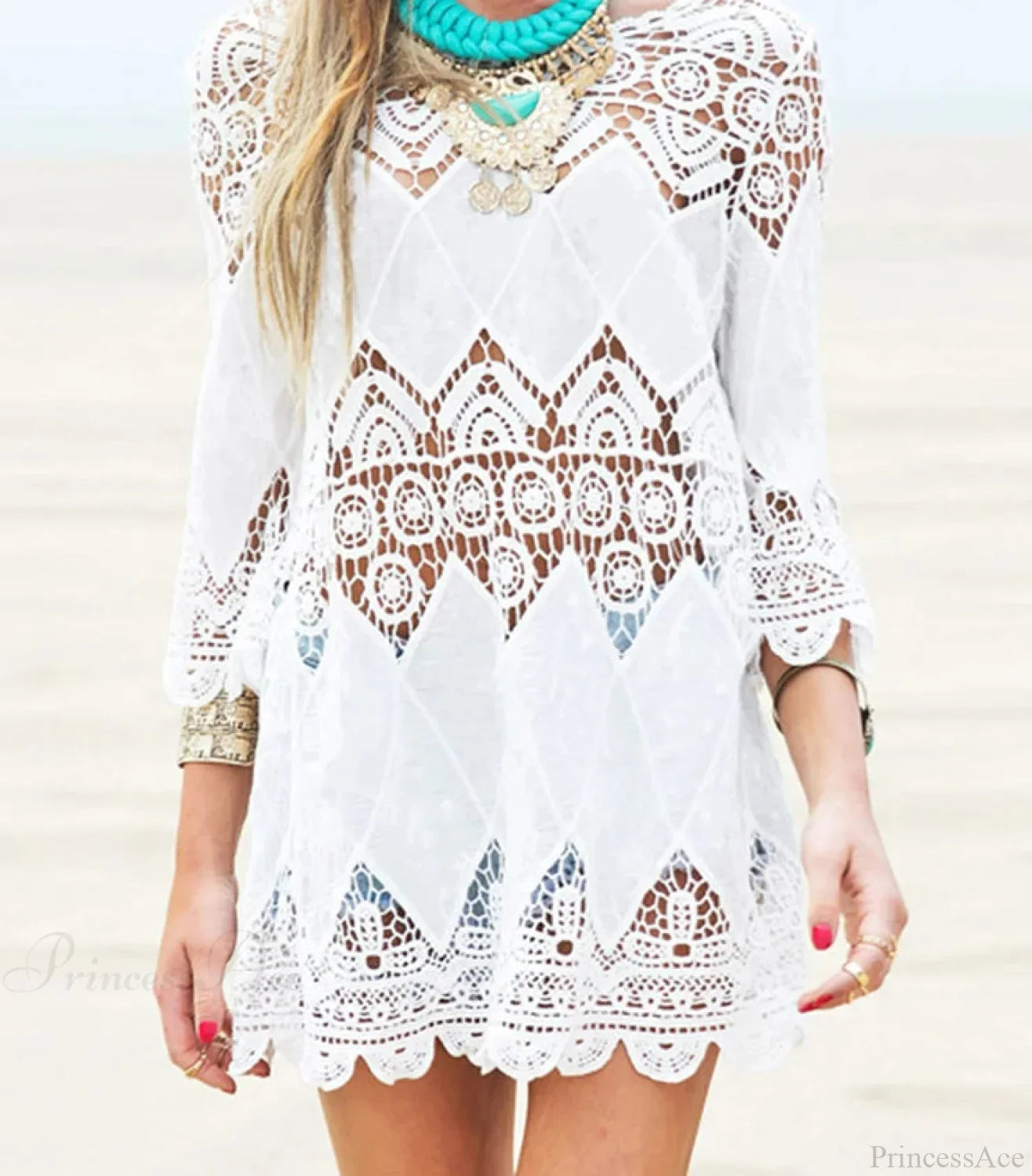 Hollow Out Half Sleeve Beach Cover Up