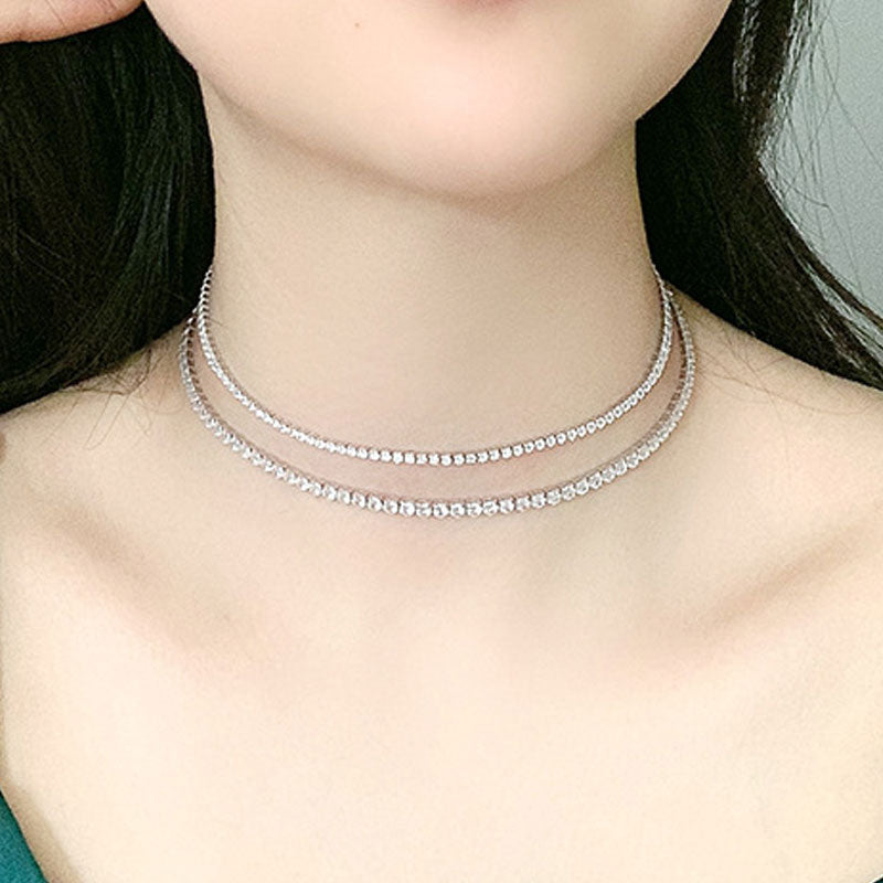 Sterling Silver Round Cut CZ Tennis Necklace