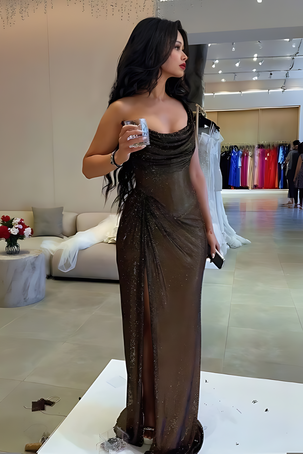 Elegant Sequin Slit Party Maxi Dress