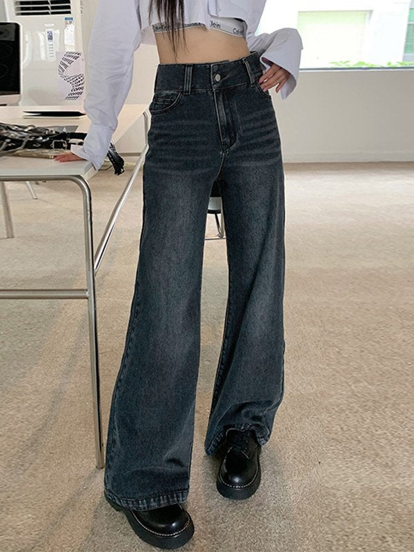 Vintage Wash Straight Boyfriend Jeans