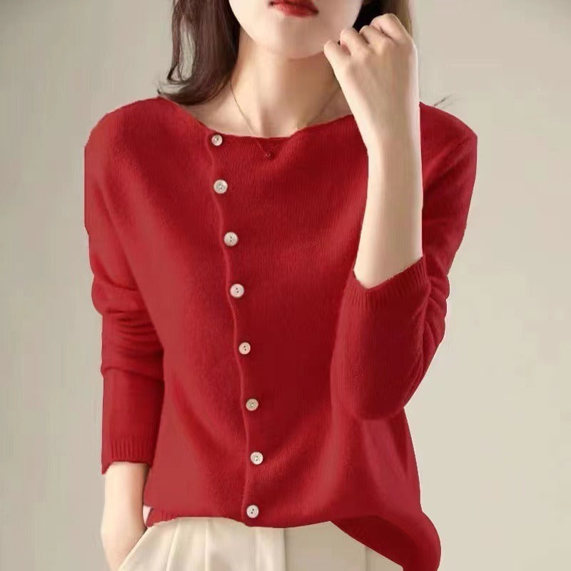 | Asymmetric Button Sweater