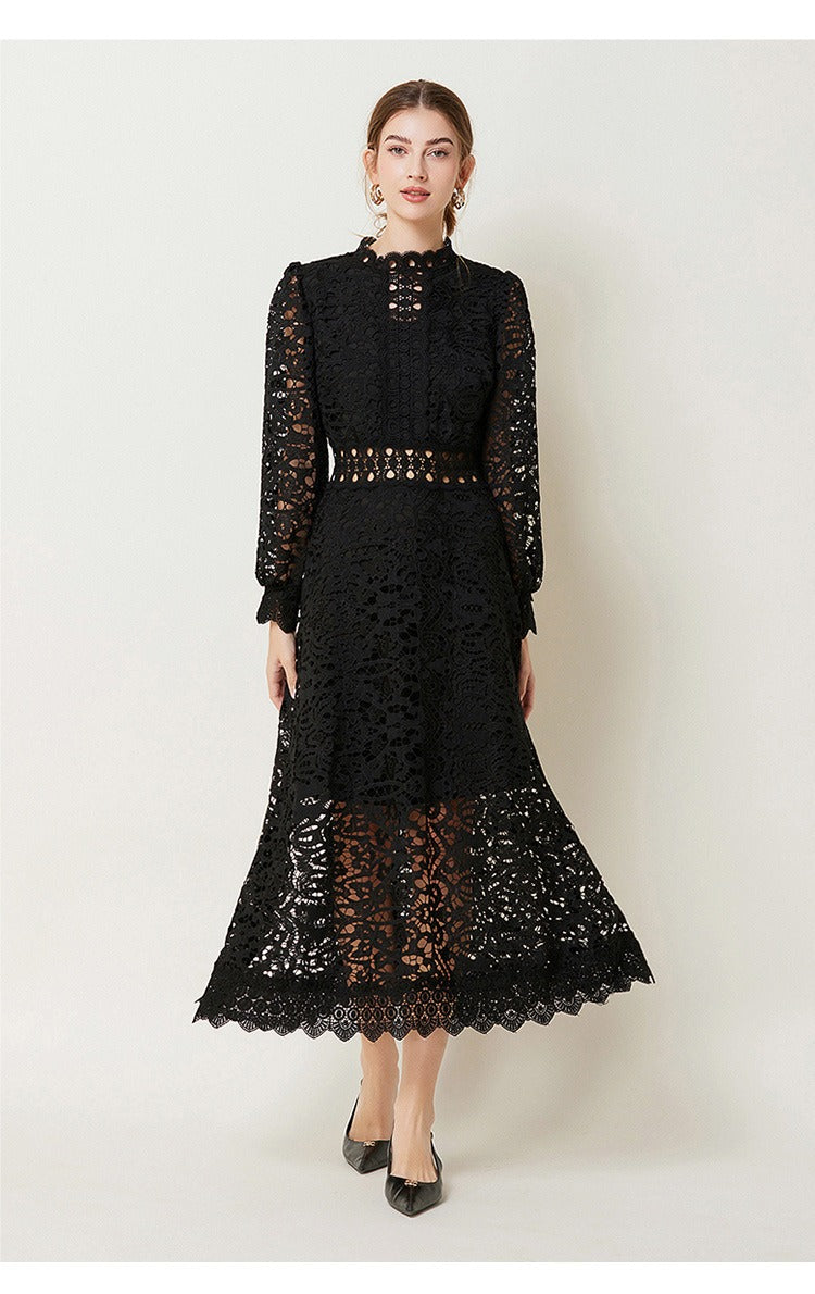 Victoirk Lace Butterfly-Sleeve Midi Dress