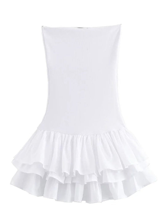 Strapless Tiered Double Ruffle Hem Fit-and-Flare Mini Dress