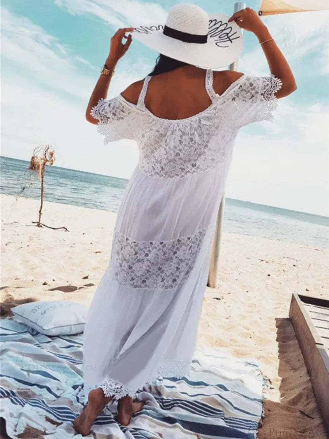 Lace Off Shoulder Bikini Cover Up