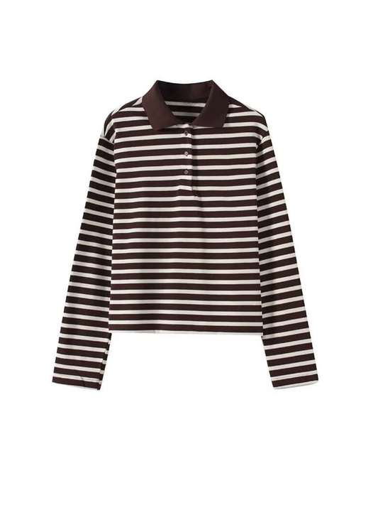 Striped Knit Lapel Collar Sweater