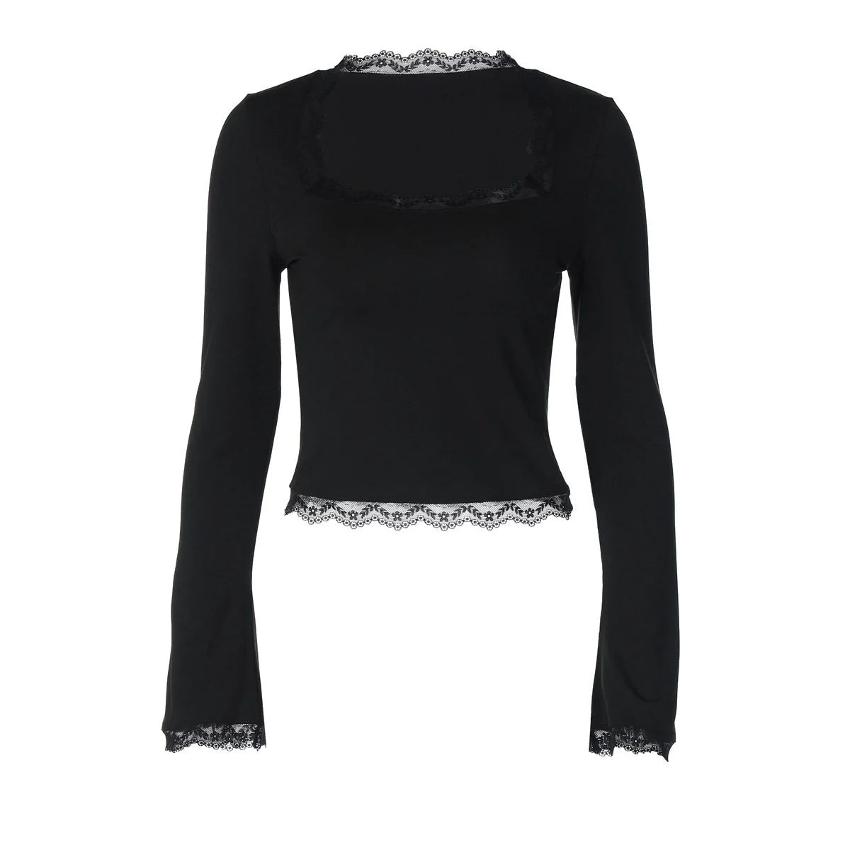 Lace Flare Sleeve Square Neck Top