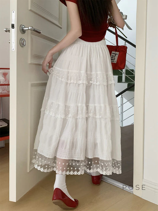 Payton White Tiered Lace Skirt