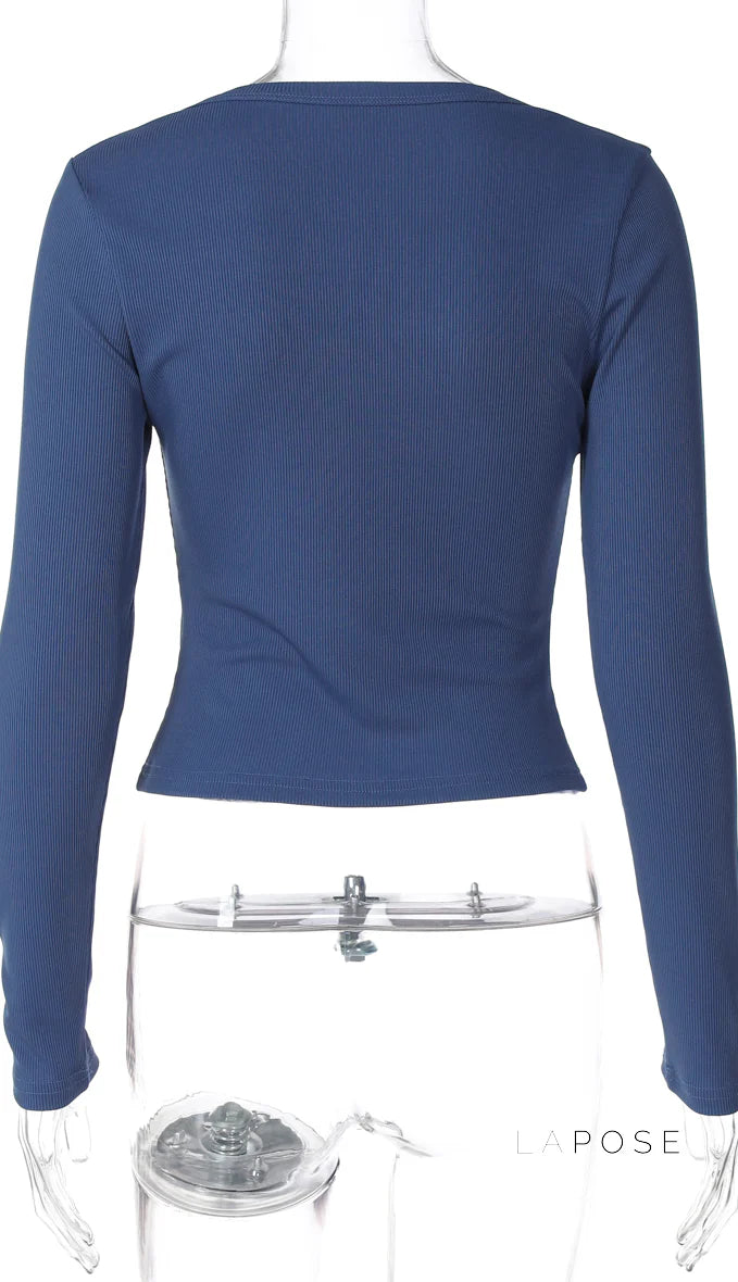 Rihanna Button-Up Square Collar Top