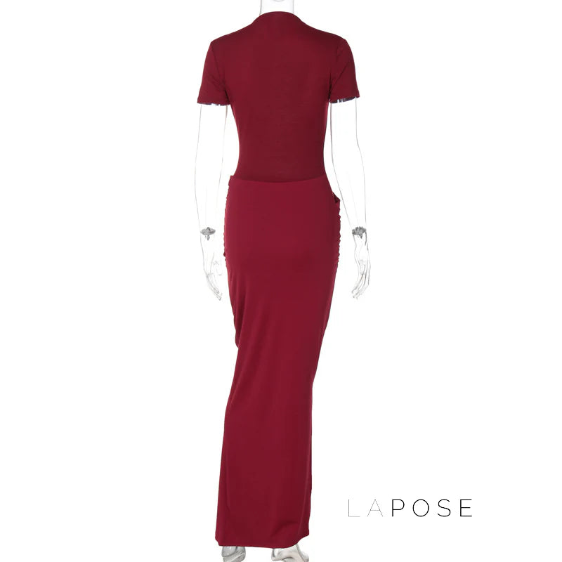Susanna Deep V Ruched Maxi Dress