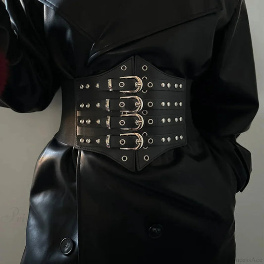 Large Gothic Ebony Leather Punk Corset Belt