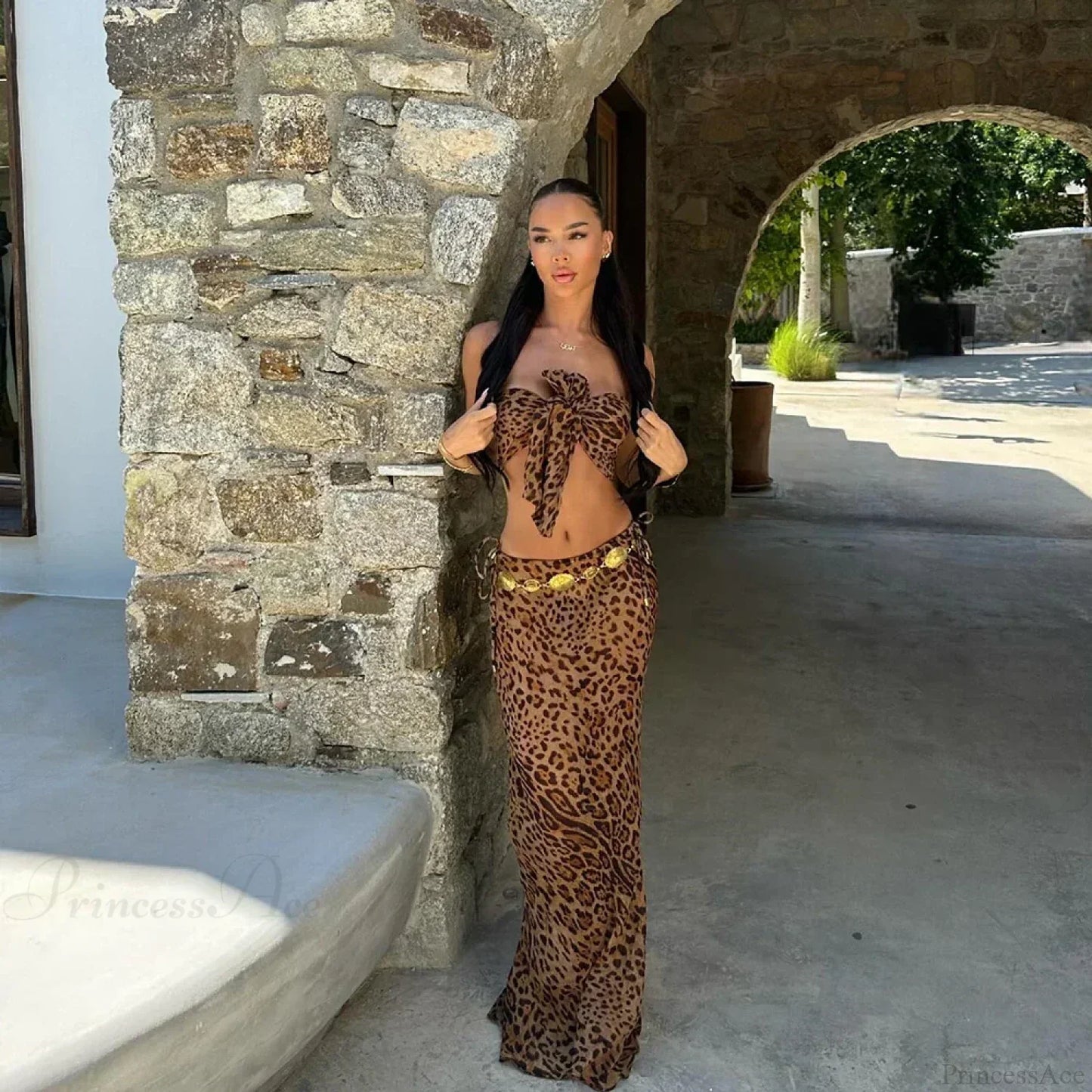 Leopard Bow Skirt Three Piece Swimsuit