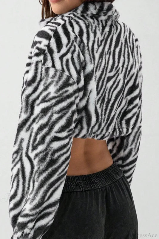 Leopard Print Fur Fleece-Lined Thickened Fluffy Jacket