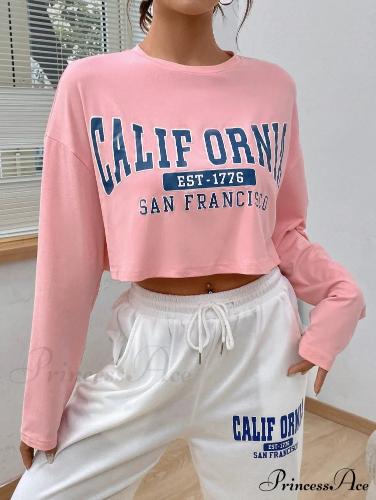 Letter Graphic Drop Shoulder Crop Tee