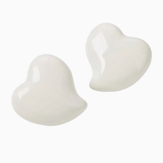 French Enamel Heart Stud Earrings in Puff Design