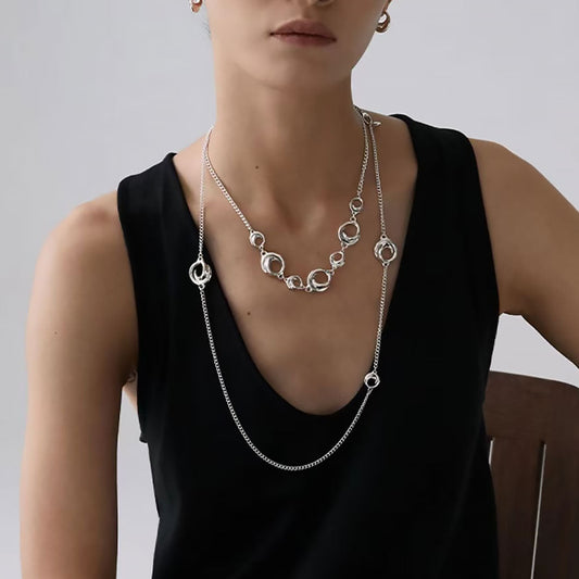 Sterling Silver Plated 18" Curb Chain Open Hoop Necklace
