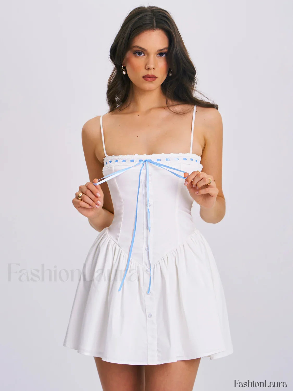 Malia Drop Waist Corset Graceful Lace Up Back Mini Dress