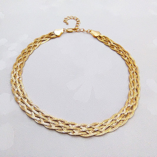 Wheat Chain Braided Choker Necklace in Gold
