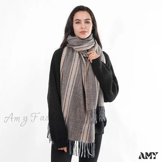 New Autumn Winter Tassel Fringe Plaid Retro Women's Scarf