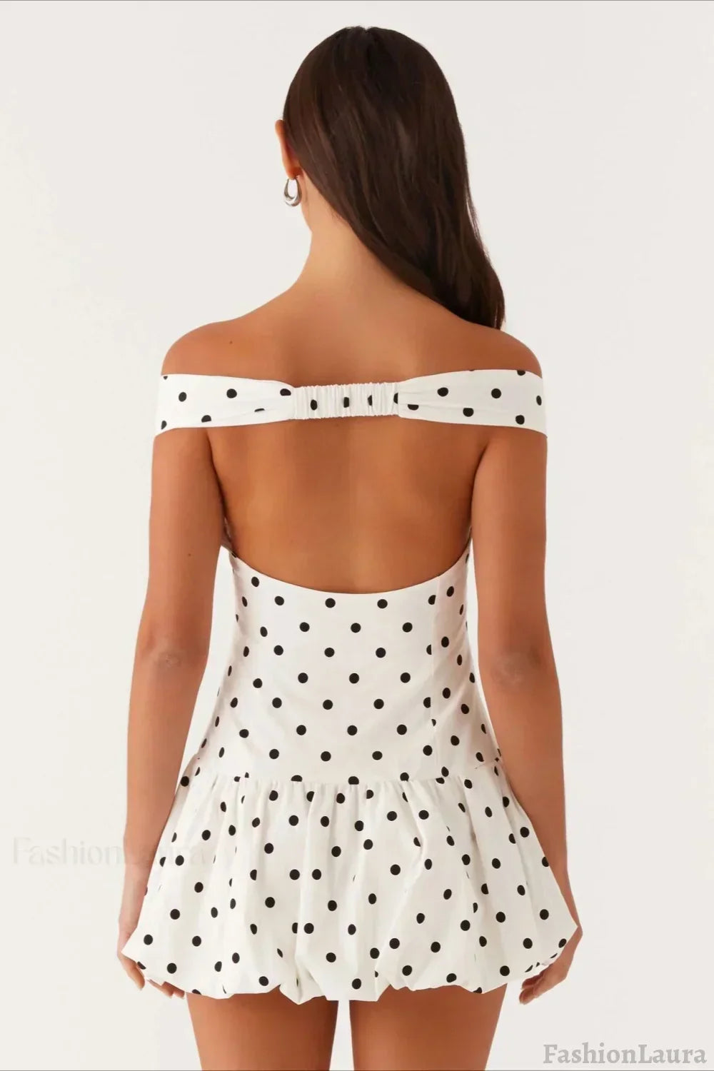 Off-the-Shoulder Polka Dot Ruched Drop Waist Ruffle Peplum Mini Dress