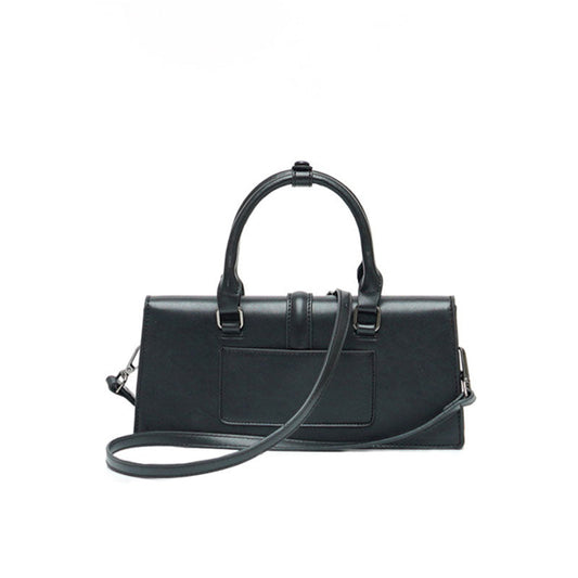 Faux Leather Baguette Bag with Top Handle - Black