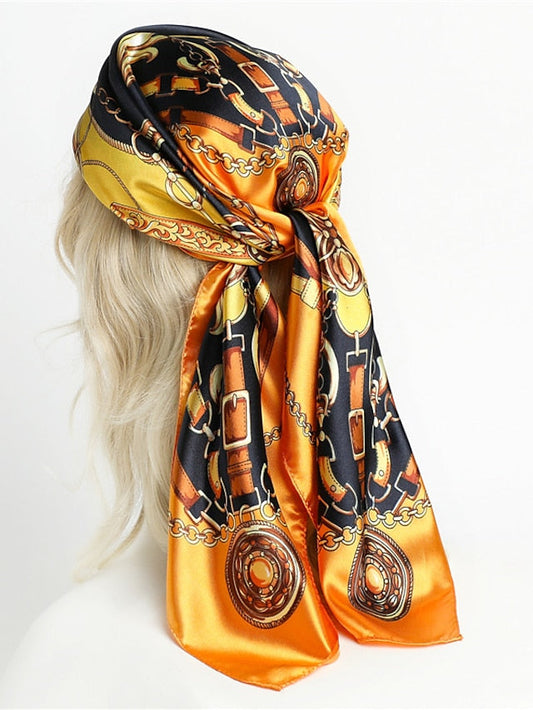 1pcs 90*90cm Fashion Chain Print Scarves Women Shawl Satin Hijab Female Bandana Square Ladies Foulard Wrap Pareo Headcloth for Women