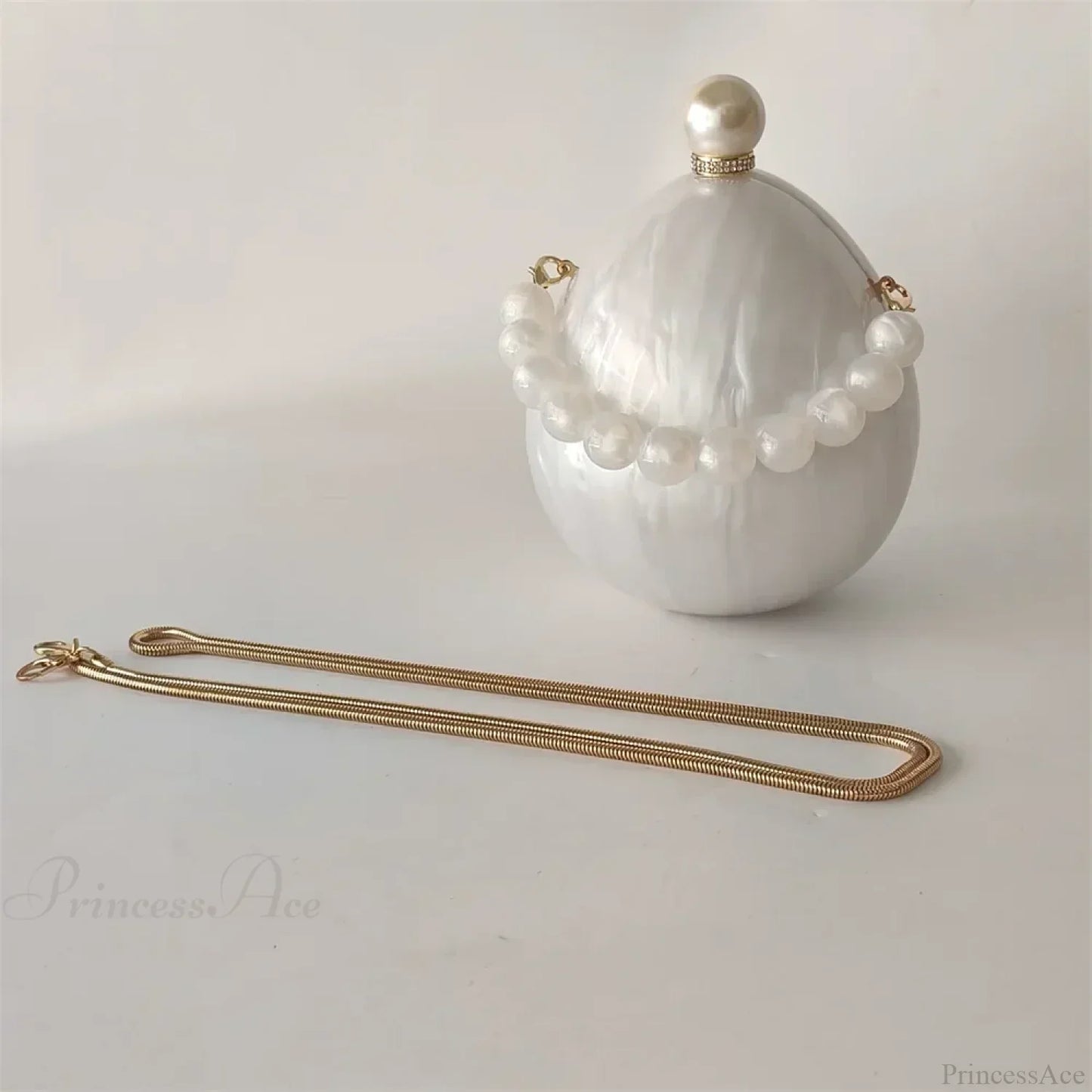 Pearl White Egg Acrylic Box Oval Bridal Messenger Clutch Bag