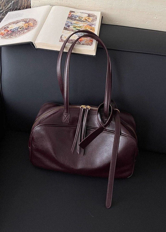 Mocha Leather Shoulder Bag