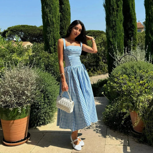 Plaid Pocket Midi Dress