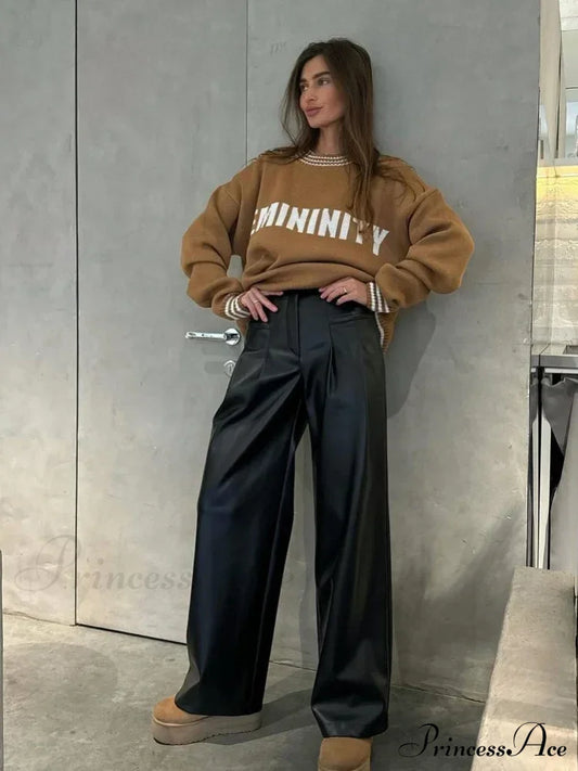 Printed Striped Cozy Stylish Loose Round Neck Comfortable Trendy Autumn Sweater