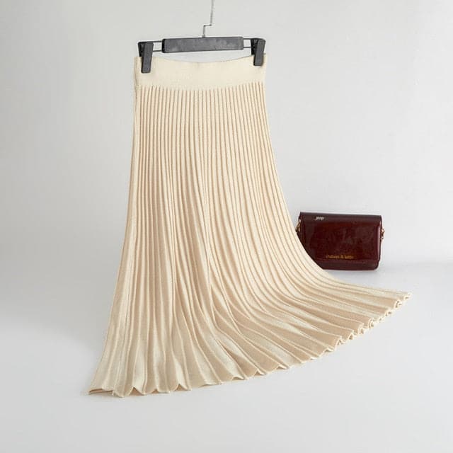 DressBetty - Elegant Solid Rib Knitted Large Swing Maxi Long Skirts