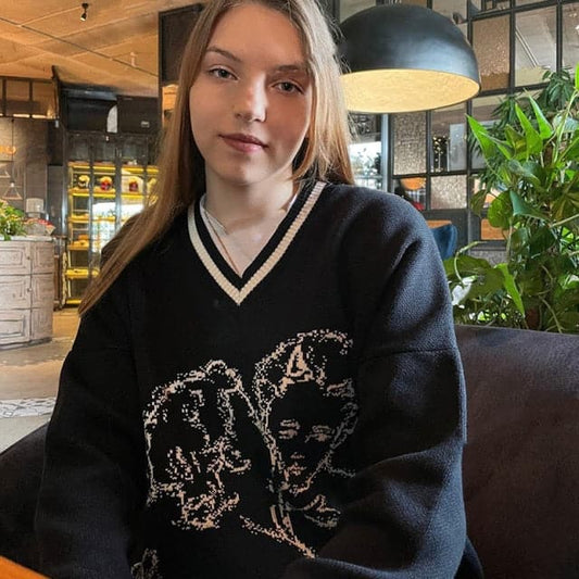 DressBetty - Sweaters Women Streetwear Knitted Pullover Cupid Jacquard Fashion Hip Hop Spring Autumn Harajuku Oversized Loose Outwear Jumper